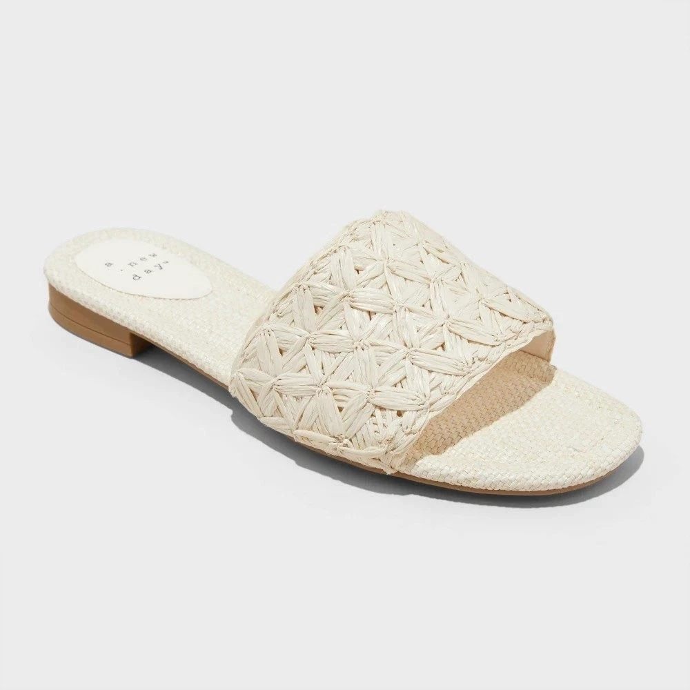 Women's Ariella Raffia Slide Sandals A New Day White Size 10 New With Tags